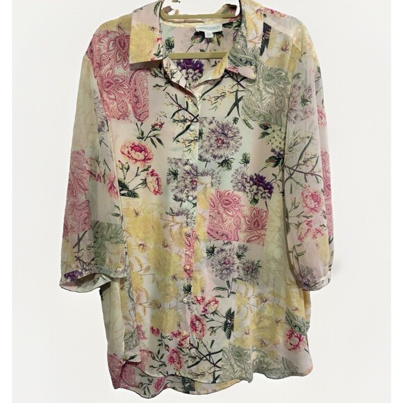 Cynthia Rowley Tops - Cynthia Rowley Womens Plus 2X Multicolor Mixed Pattern Button Up Blouse Shirt